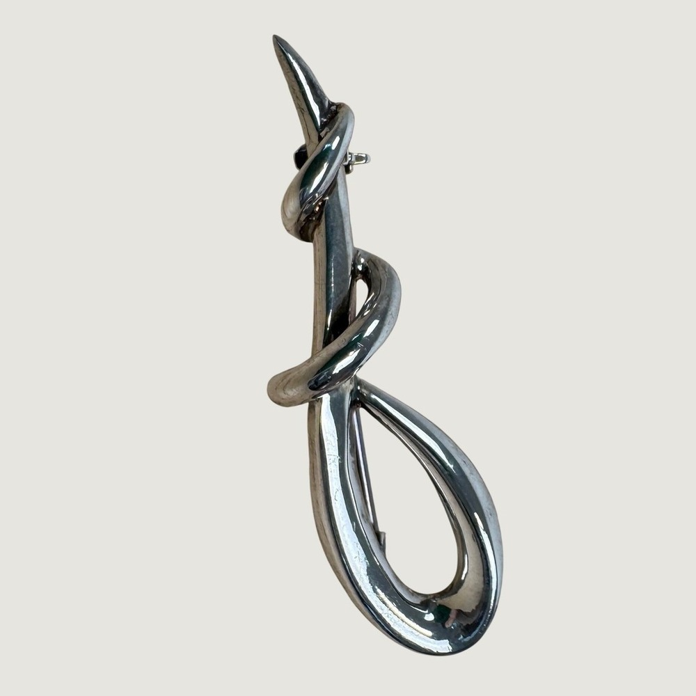 Sterling Silver 925 Abstract Knot Brooch Polished Modernist Sculptural Pin 5g
